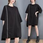 Elbow-sleeve Zipped T-shirt Dress