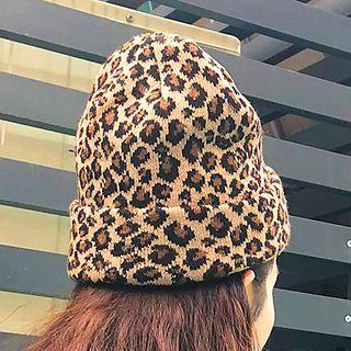 Leopard Print Knit Beanie