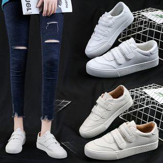 Adhesive Strap Faux Leather Sneakers