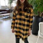 Check Flannel Longline Shirt Mustard Yellow - One Size