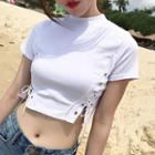 Lace-up Slim-fit Short-sleeve Cropped T-shirt