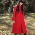 Embroidered Knot Button Padded Long Coat