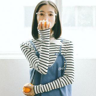 Stripe Turtleneck Long-sleeve Top