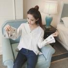 Eyelet Cuff V-neck Long-sleeve Blouse