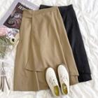 High-waist Plain Asymmetrical A-line Midi Skirt