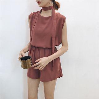 Set: Sleeveless Top With Sash + Shorts