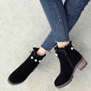 Ruffle Chunky Heel Ankle Boots