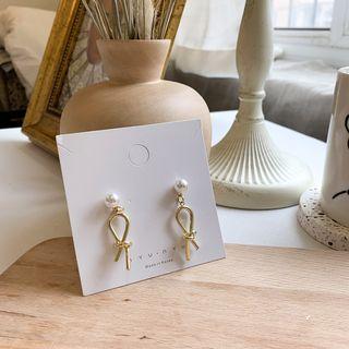 Faux Pearl Alloy Knot Dangle Earring Knot Dangle Earring - One Size