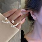 Faux Pearl Sterling Silver Swing Earring 1 Pair - White & Gold - One Size