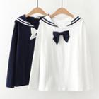 Sailor Collar Bow Accent Long-sleeve T-shirt