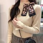 Long Sleeve Turtleneck Bow Detail Knit Top
