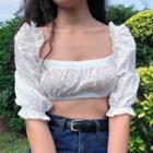 Lace Cropped Elbow-sleeve Top