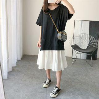 Mock Two-piece A-line Dress As Shown In Figure - One Size