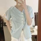Short-sleeve Asymmetric Button-up Top