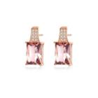 Sterling Silver Plated Rose Gold Fashion Simple Geometric Rectangular Stud Earrings With Purple Cubic Zirconia Rose Gold - One Size
