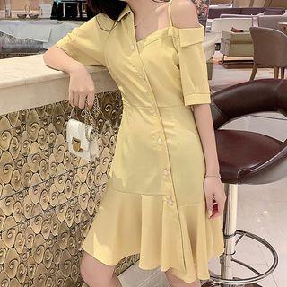 Cold-shoulder Ruffle Hem A-line Dress