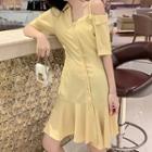 Cold-shoulder Ruffle Hem A-line Dress