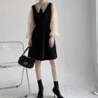 Long-sleeve Pointed Collar Mesh A-line Dress