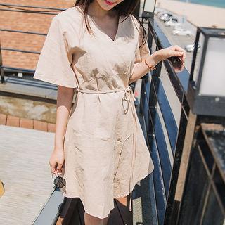 V-neck A-line Dress With Cord