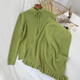 Semi High-neck Knit Top + High-waist Cutout Skirt Set