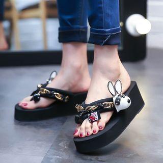 Rabbit Applique Platform Flip-flops