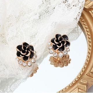 Flower Rhinestone Alloy Earring 1 Pair - Black - One Size