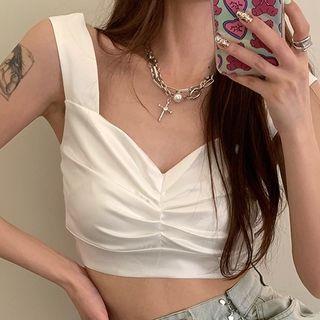Shirred Cropped Camisole Top White - One Size