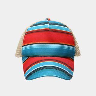 Mesh Panel Striped Baseball Cap Stripe - Red & Blue - One Size