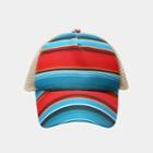 Mesh Panel Striped Baseball Cap Stripe - Red & Blue - One Size