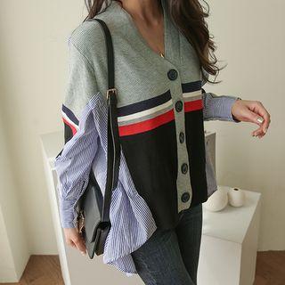 Striped-panel Dip-back Boxy Cardigan