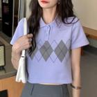 Short-sleeve Argyle Cropped Polo Shirt