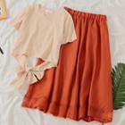 Set: Short-sleeve T-shirt + Midi A-line Mesh Skirt