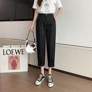 Short-sleeve Print T-shirt / High-waist Cropped Tapered Pants