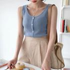 Colored Botton-front Sleeveless Knit Top