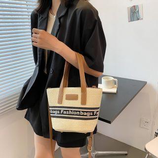 Lettering Woven Top Handle Crossbody Bag