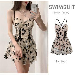 Floral Print Lace-up Swimdress