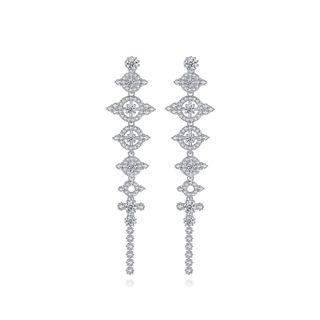 Fashion And Elegant Geometric Round Long Earrings With Cubic Zirconia Silver - One Size