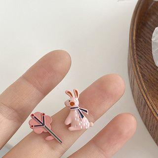 Asymmetrical Rabbit Stud Earring / Clip-on Earring