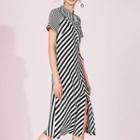 Striped Sequined Short Sleeve Midi Dress