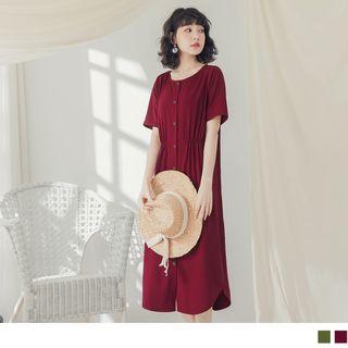 Single-breasted Plain Midi Dress