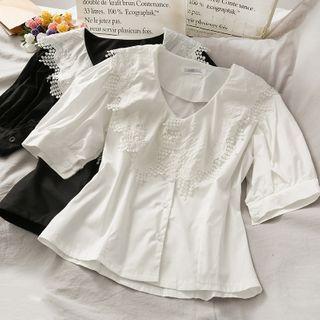 Patchwork Puff-sleeve Blouse
