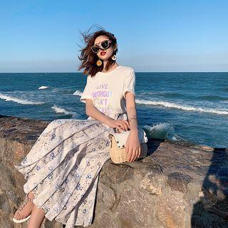 Floral Cold Shoulder Top / Midi A-line Skirt