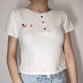 Short-sleeve Letter Embroidered Henley Top
