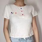 Short-sleeve Letter Embroidered Henley Top