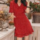Short-sleeve Polka Dot Mini A-line Collared Dress