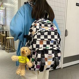 Checkerboard Buckled Nylon Backpack