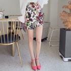 Asymmetric-hem Floral Print Mini Skirt