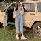 Lantern Sleeve Plain Top / Denim Jumper Dress / Set