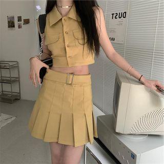 Set: Sleeveless Denim Shirt + Skirt