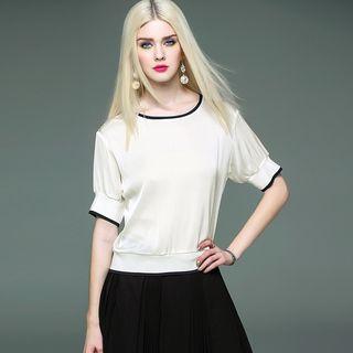 Short-sleeve Contrast Trim Satin Top